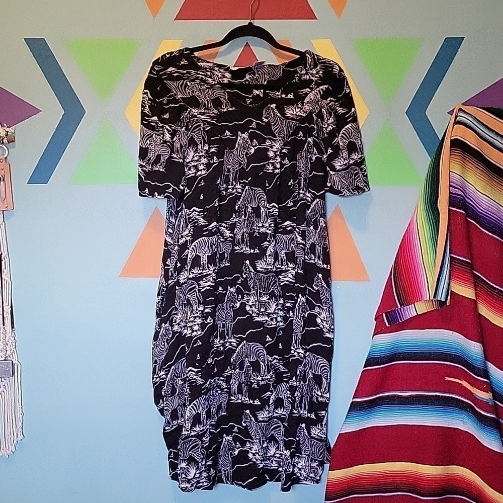 Sante Classics Vintage Mumu House Dress/Loungewear Zebra Safari Print Size Large